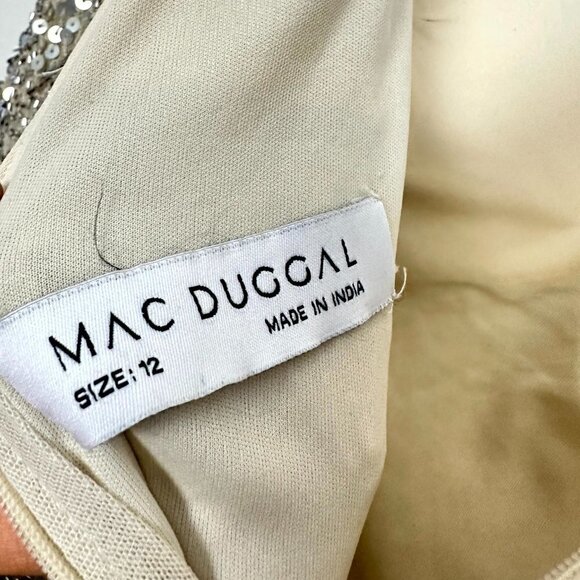 MAC DUGGAL Long Sleeve Sequin Gown in Nude Size US 12 - Picture 7 of 15